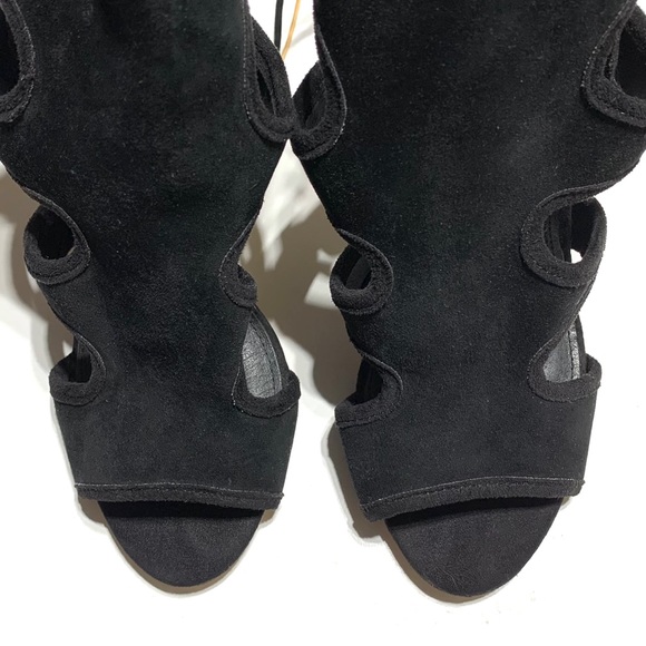 Topshop Black Suede Stiletto Tie Cord Feature High Heeled Sandals Size 7 - Picture 6 of 12